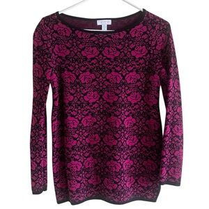 Charter Club Pink and Black Floral Sweater Corporate Goth